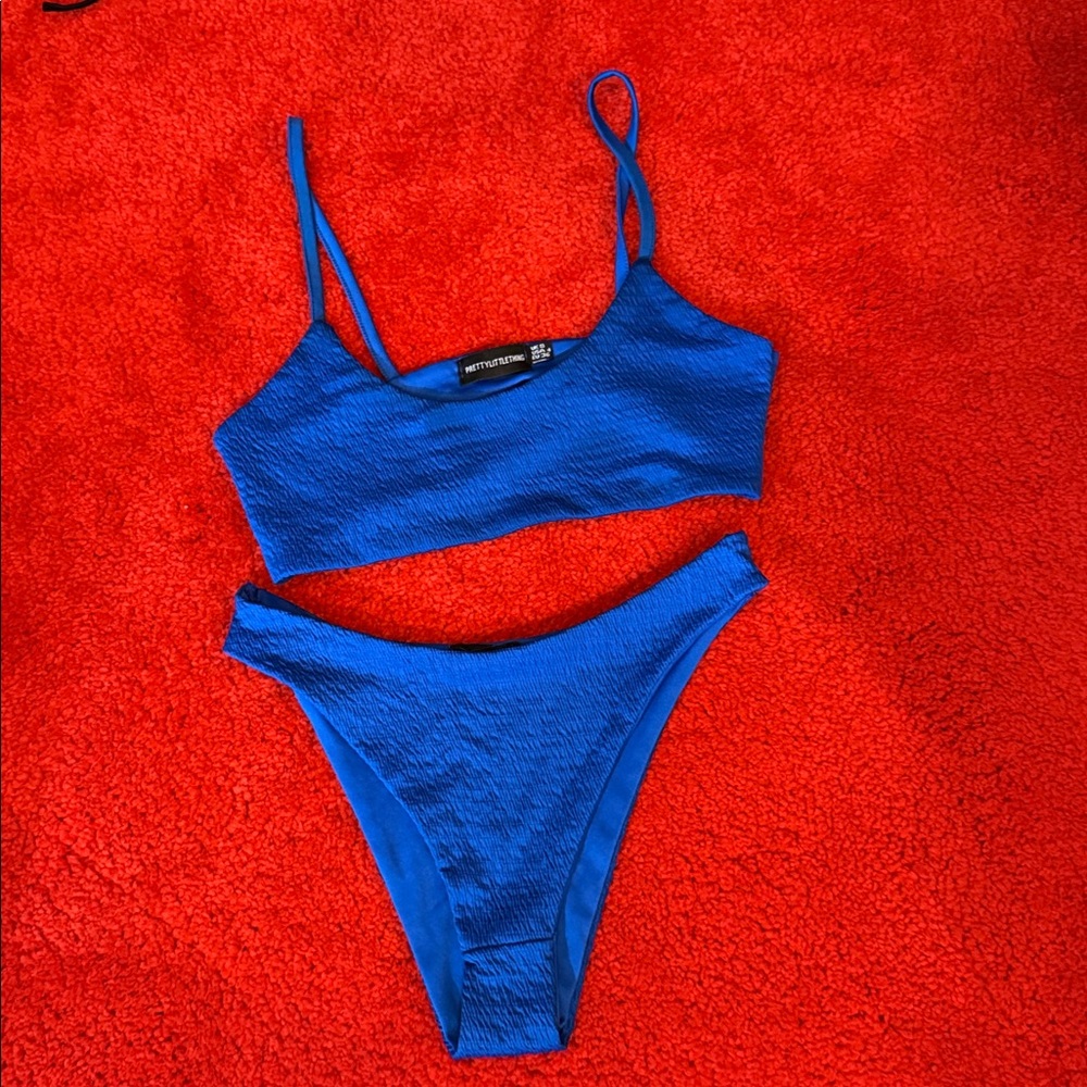 PrettyLittleThing Textured Blue Bikini